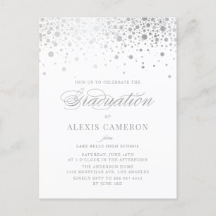 Elegant Faux Silver Foil Confetti Studenten Inbjudan Vykort