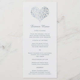 Elegant Faux Silver Foil Heart Slim Dinner Menu Meny