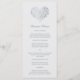 Elegant Faux Silver Foil Heart Slim Dinner Menu Meny