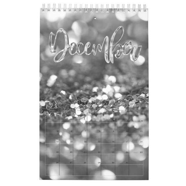 Elegant Faux Silver Grått-skripttypografi - modern Kalender (Dec 2027)
