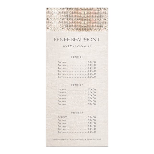 Elegant Faux Silver Sequins Salon Pris List Menu Reklamkort (Framsidan)