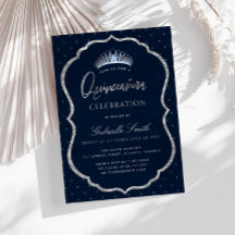 Elegant faux silver tiara Quinceanera-inbjudan