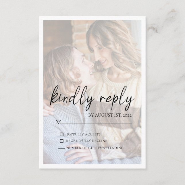 Elegant Faux Vellum Effect Photo Bröllop OSA Card Kort (Framsida)