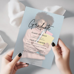 Elegant Faux Vellum Overlay Photo Studentfest Inbjudningar