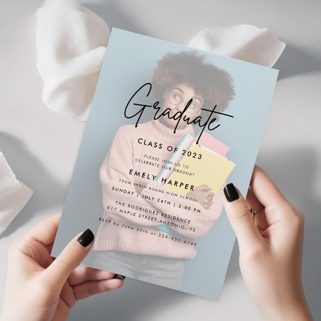 Elegant Faux Vellum Overlay Photo Studentfest Inbjudningar (Skapare uppladdad)