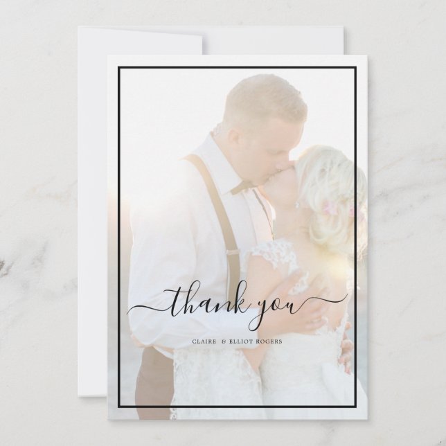 Elegant Faux Vellum Overlay Photo Wedding Thank Yo Tack Kort (Framsida)