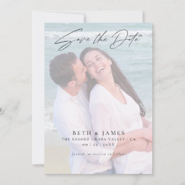 Elegant Faux Vellum Photo Beach Wedding Spara Datumet