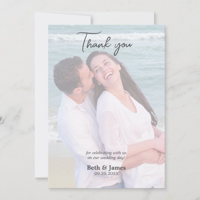 Elegant Faux Vellum Photo Beach Wedding Tack Kort (Framsida)