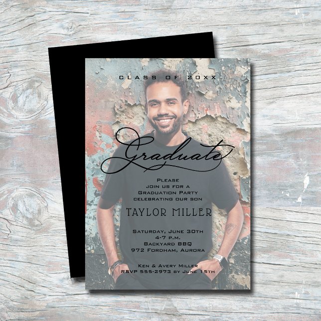 Elegant Faux Vellum Photo Studenten Inbjudningar (Elegant Faux Vellum Photo Graduation Invitations)