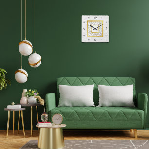 Elegant Faux White Leather Marble Guld Monogram Fyrkantig Klocka