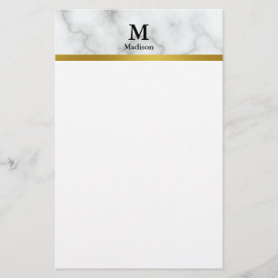 Elegant Faux White Marble med Namn och Monogram Brevpapper