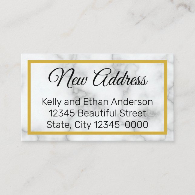 Elegant Faux White Marble Ny adress Tilläggskort (Framsida)