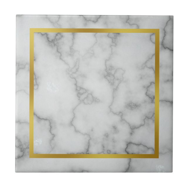 Elegant Faux White Marble och Faux Guld Kakelplatta (Framsidan)