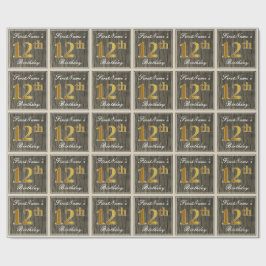 Elegant, Faux Wood, Faux Guld 12:e Birthday + Namn Presentpapper