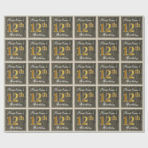 Elegant, Faux Wood, Faux Guld 12:e födelsedag + N Presentpapper
