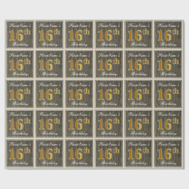 Elegant, Faux Wood, Faux Guld 16:e födelsedagen +  Presentpapper