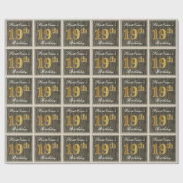 Elegant, Faux Wood, Faux Guld 19:e födelsedagen +  Presentpapper