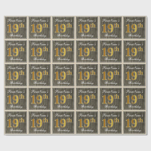 Elegant, Faux Wood, Faux Guld 19:e födelsedagen + Presentpapper