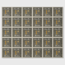 Elegant, Faux Wood, Faux Guld 1:a födelsedagen + N Presentpapper