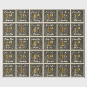 Elegant, Faux Wood, Faux Guld 1:a födelsedagen + N Presentpapper