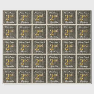 Elegant, Faux Wood, Faux Guld 2:a födelsedagen + N Presentpapper
