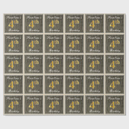 Elegant, Faux Wood, Faux Guld 4e födelsedagen + Na Presentpapper