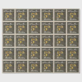 Elegant, Faux Wood, Faux Guld 5:e födelsedagen + N Presentpapper