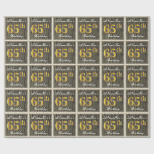Elegant, Faux Wood, Faux Guld 65e Birthday + Namn Presentpapper