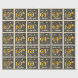 Elegant, Faux Wood, Faux Guld 69:e födelsedagen +  Presentpapper