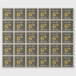 Elegant, Faux Wood, Faux Guld 6e Birthday + Namn Presentpapper