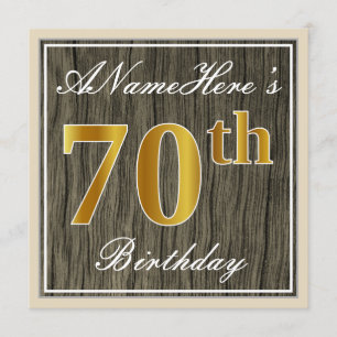 Elegant, Faux Wood, Faux Guld 70 Birthday + Namn Inbjudningar