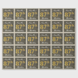 Elegant, Faux Wood, Faux Guld 87:e födelsedagen +  Presentpapper