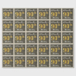 Elegant, Faux Wood, Faux Guld 90:e Birthday + Namn Presentpapper