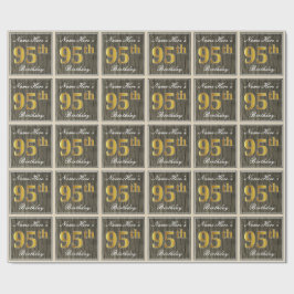 Elegant, Faux Wood, Faux Guld 95 Birthday + Namn Presentpapper