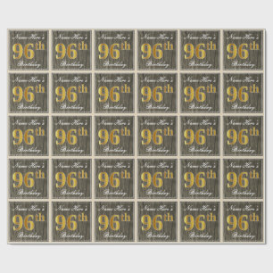 Elegant, Faux Wood, Faux Guld 96:e födelsedagen +  Presentpapper