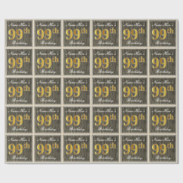 Elegant, Faux Wood, Faux Guld 99 Birthday + Namn Presentpapper