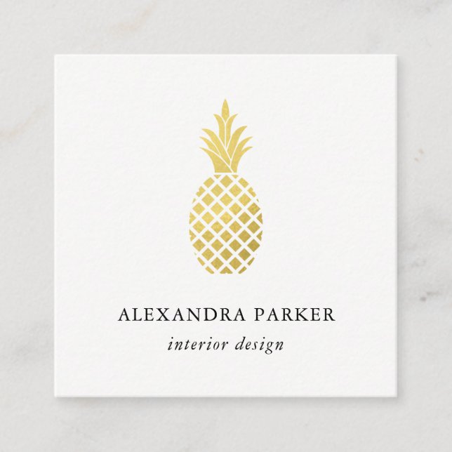 Elegant Fauxguldananas Fyrkantigt Visitkort (Framsida)