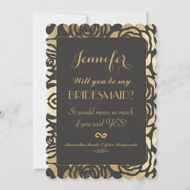 Elegant Fauxguldblommönster Inbjudningar (Framsida)