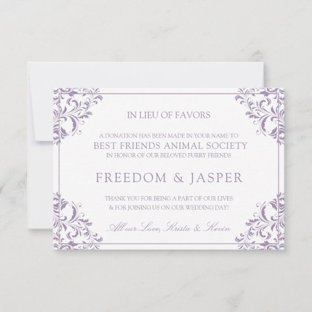 Elegant favördonation Cards | Nadine (lavendel) Tack Kort (Framsida)