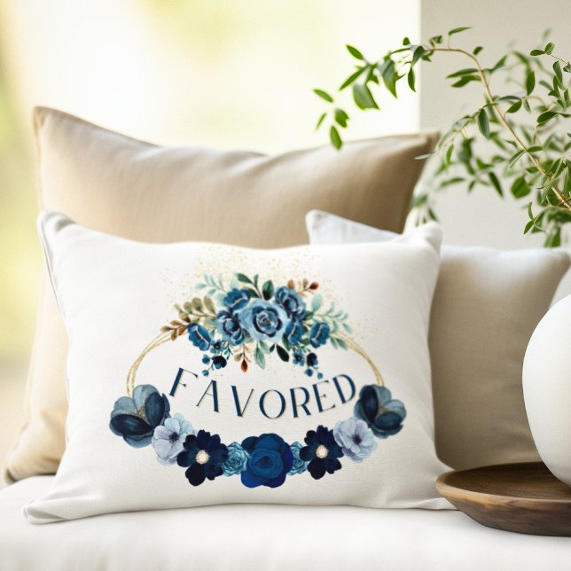 Elegant FAVORIT Inspiration Blå Blommig Akvarell Prydnadskudde (Skapare uppladdad)