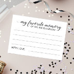 Elegant Favorite Memory Bride Groom Bröllopskort Bordsnummer<br><div class="desc">Den här eleganten Mina favoritminneskort blir perfekten som tillägg till din bröllopsmottagning eller möhippa/möhippa. Den här designen har en kombination av handskrift och blockera typsnitt i svart. Det finns utrymme för gäster att lämna sitt mest omhuldade minne av bruden och brudgummen och deras namn. En del av Alejandra-samlingen.</div>
