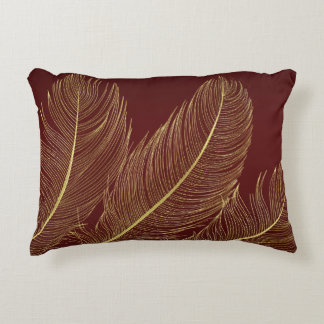Elegant Feather Art In Rich Burgundy Luxury Tones Prydnadskudde