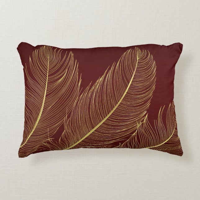 Elegant Feather Art In Rich Burgundy Luxury Tones Prydnadskudde (Framsidan)