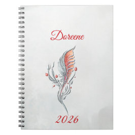 Elegant Feather Floral Watercolour  notebook  Anteckningsbok