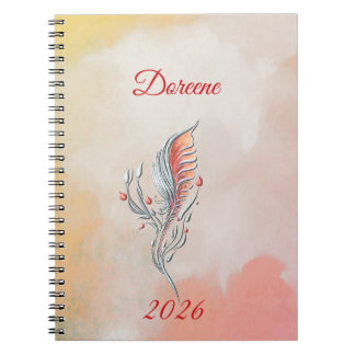 Elegant Feather Floral Watercolour  notebook  Anteckningsbok