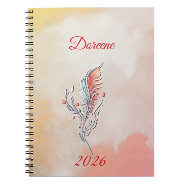 Elegant Feather Floral Watercolour  notebook  Anteckningsbok (Framsidan)