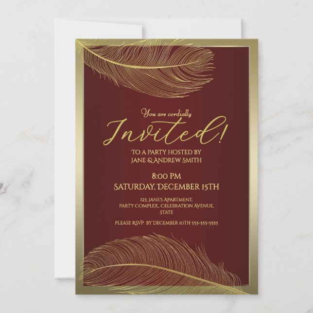 Elegant Feather Invitation Card Luxury Celebration Inbjudningar (Framsida)