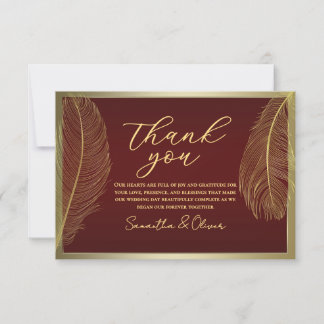 Elegant Feather Red Thank You Card  Luxury Event Tack Kort