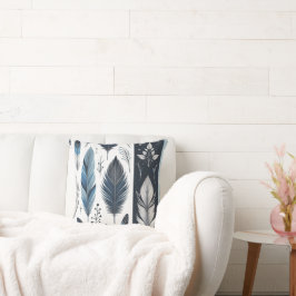 Elegant Feather Symphony i Blue & Silver Kudde