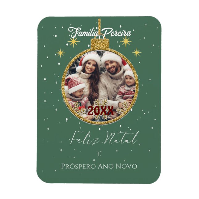 Elegant Feliz Natal e Próspero Ano portugisiska Magnet (Vertikal)